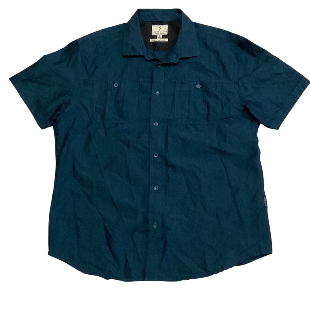 Scott James Shirt Mens L Teal Excellence Short Sleeve Button Up Pocket 21.5x29